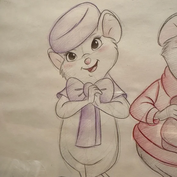 Disney Original Art - The Rescuers - Hand Drawn Signed Sketch 13.5 X 16.5 Framed